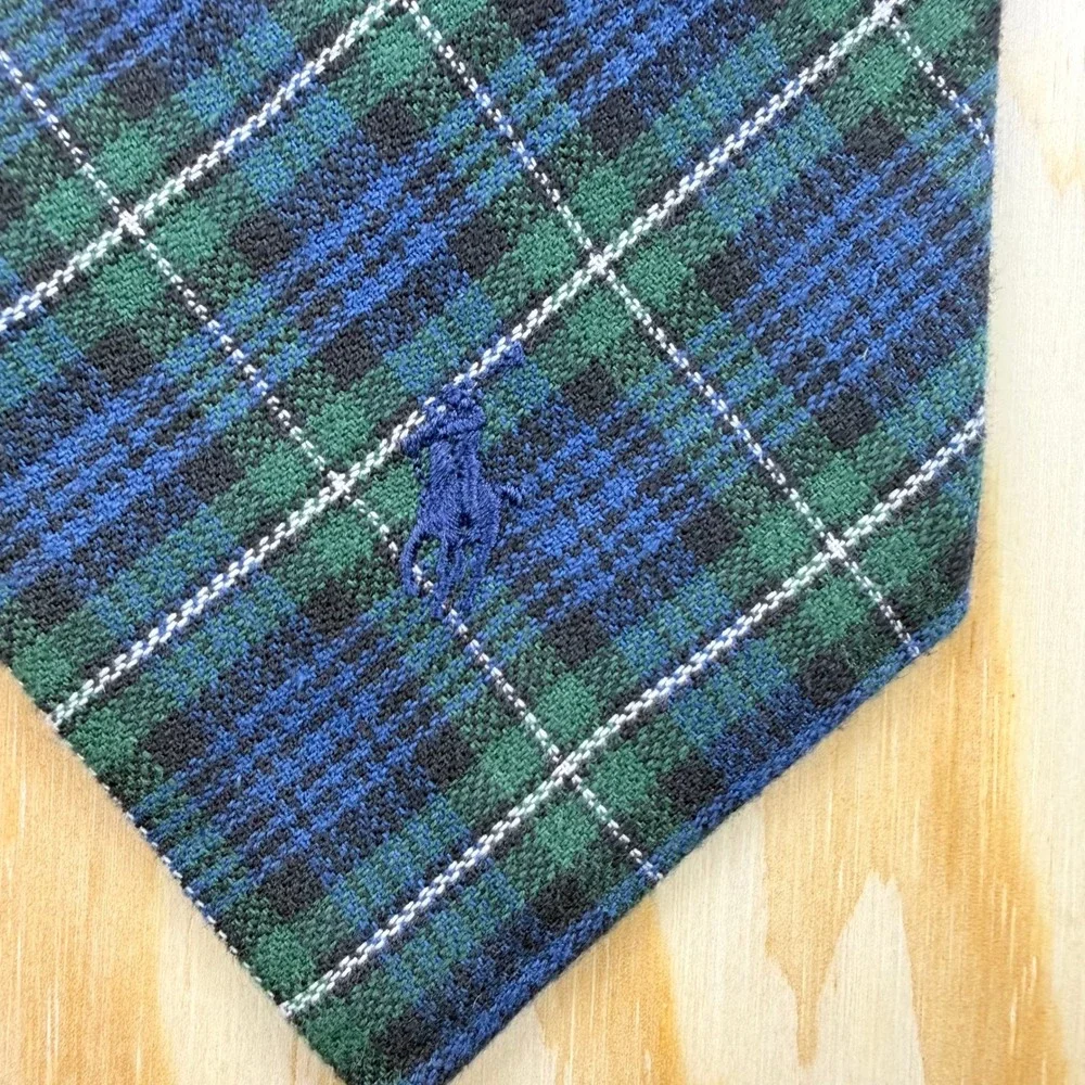 Polo Ralph Lauren Tie Men Blue Green Plaid Black Watch Tartan Cotton USA Made